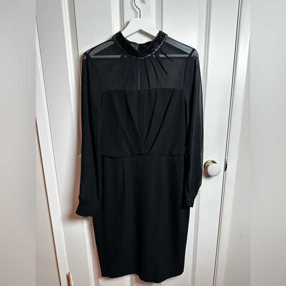 Adrianna Papell Black Long Sleeve Dress with Sheer Detail-brand new